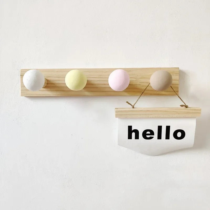 Ins nordic style creative macaron color home hook clothes hanging solid wood children’s clothing store decoration