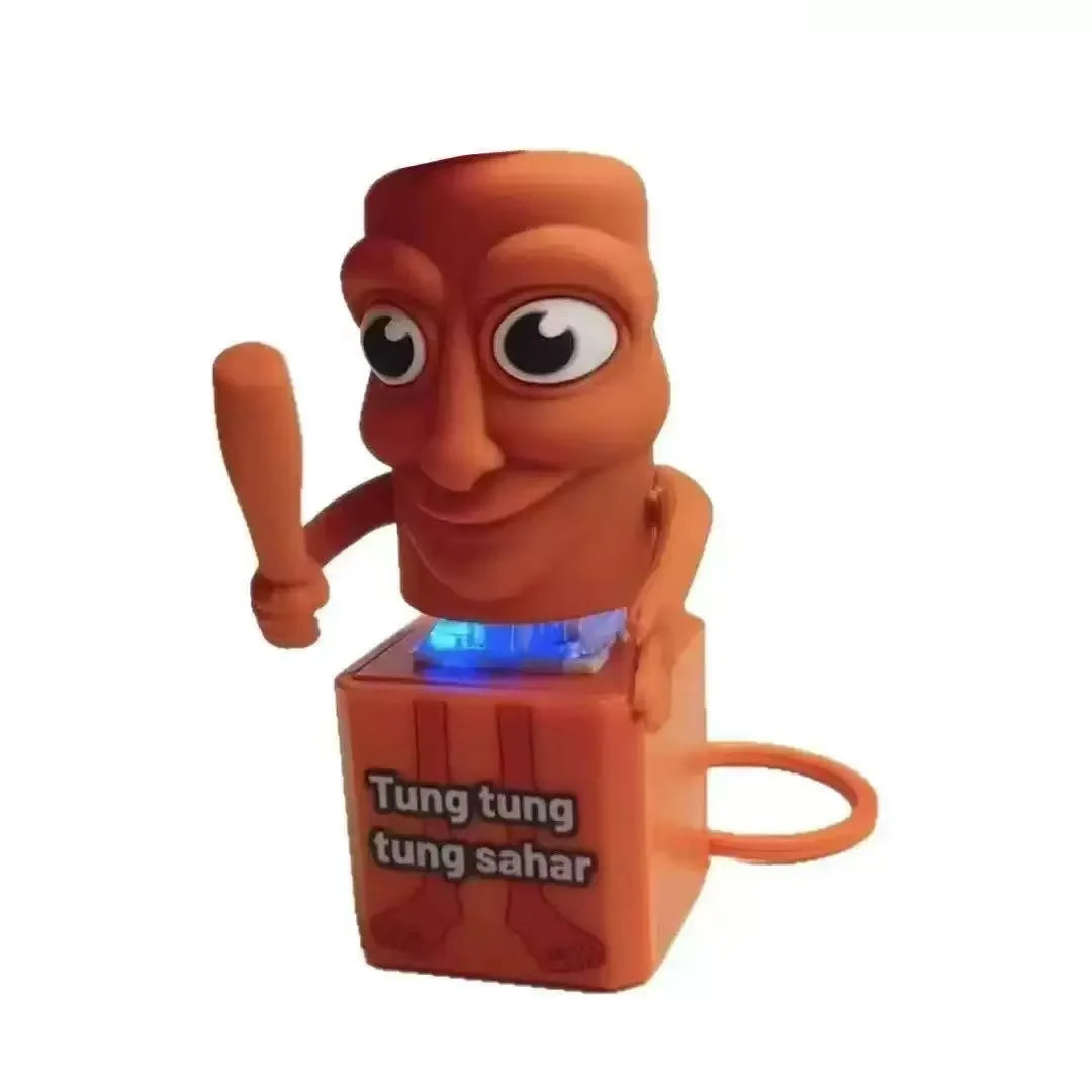 New shark tralalero tralala tungtungtung wooden stick man button keychain with luminous pendant - anime peripheral