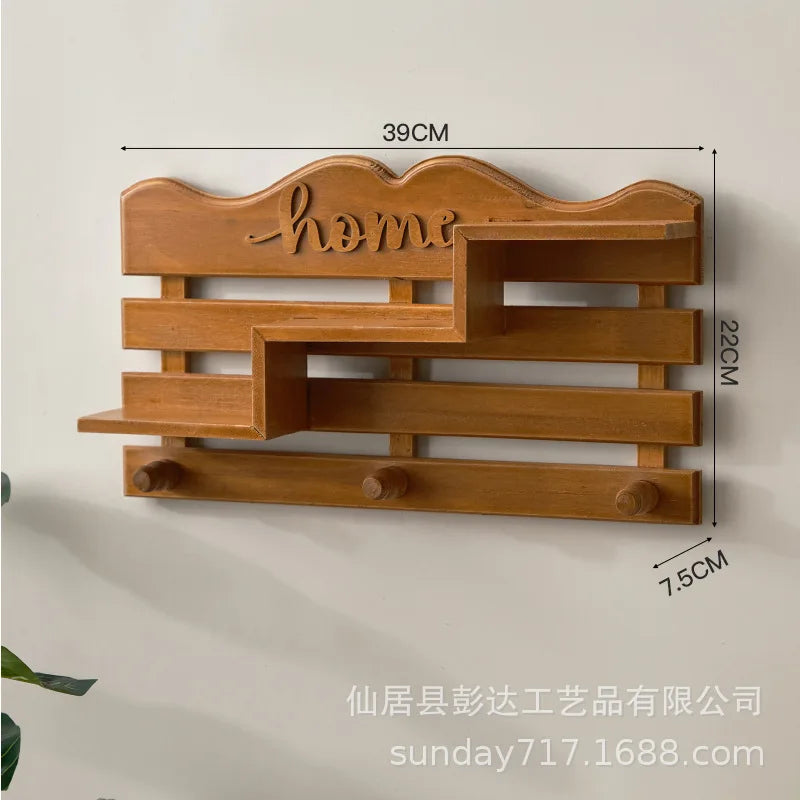 Entrance wall hangers key holder solid wood storage rack door hooks hanger plants pot shelf home decor - a 39x22x7.5cm