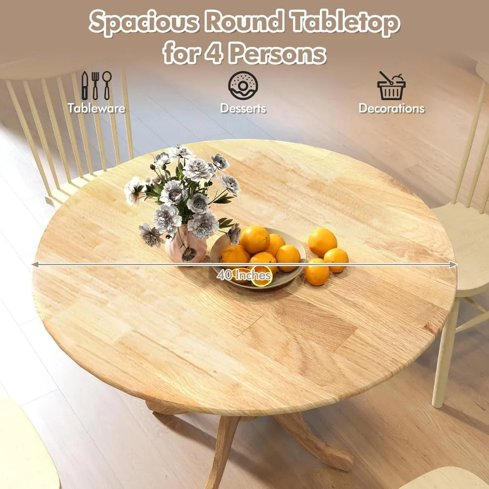 40” round dining table for 4 people wooden kitchen with curved trestle legs large dinner room