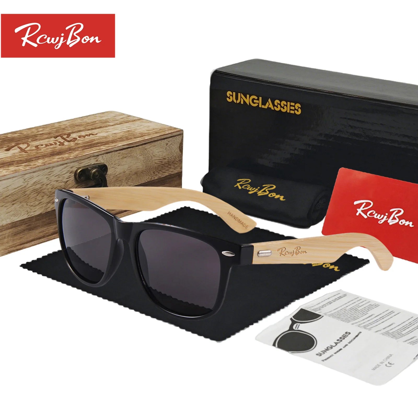 High quality fashion wooden sunglasses for men retro glasses women sunscreen rice nail 2140 - black