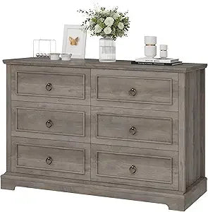 6 drawer dresser for bedroom modern farmhouse chest of drawers 47.2’’ wide wooden double dark wood storag - united