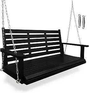 Wooden porch swing ergonomic seat bench with hanging chains and 7mm springs heavy duty 880 lbs for outdoor patio garde