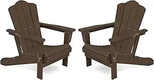 Kingyes 2-piece folding adirondack chair set - durable hdpe patio chairs with wooden texture for outdoor use - united