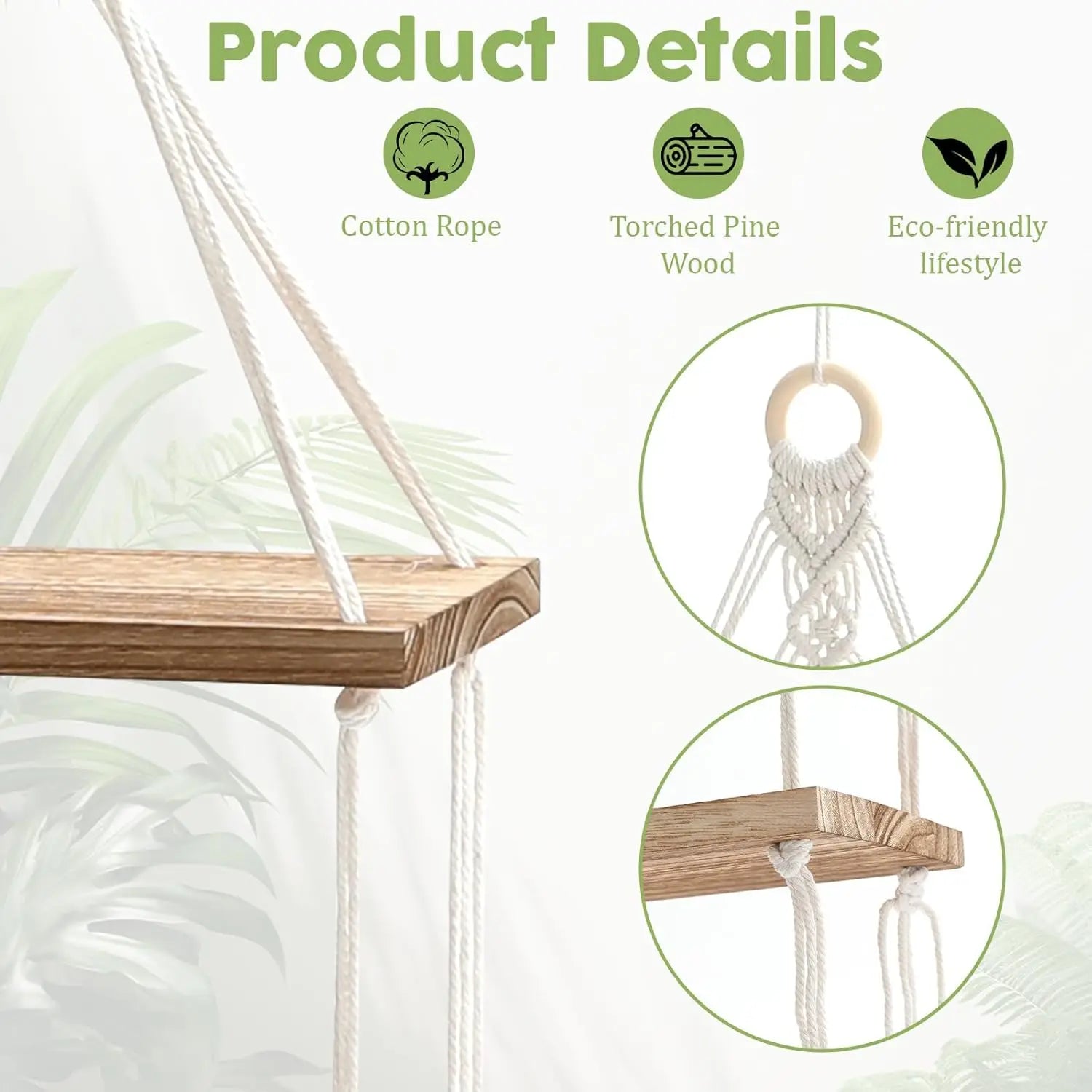 Macrame hanging shelf boho plant 2 tier wall decor wooden shelves cotton rope display photos pla - united states