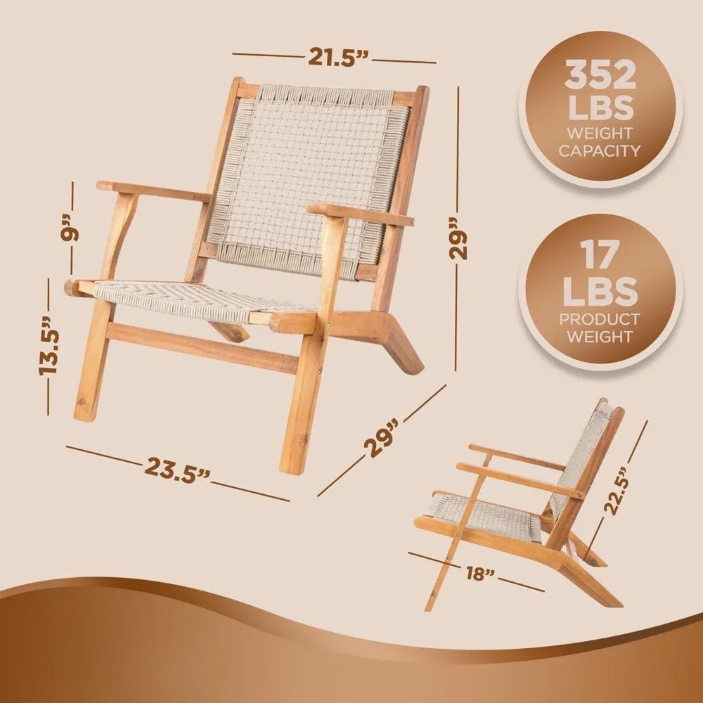 Vega natural stain outdoor chair acacia wood construction woven web seat mid-century design comfortable reclining