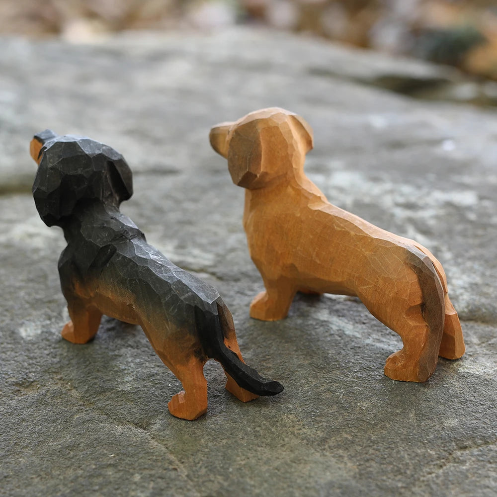 Wood carved dog simulation dachshund animal model small ornament gifts home car decor ornaments dog resin - decorative