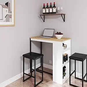 3-piece wooden dining set with storage & counter height kitchen table for 2 - united states / white