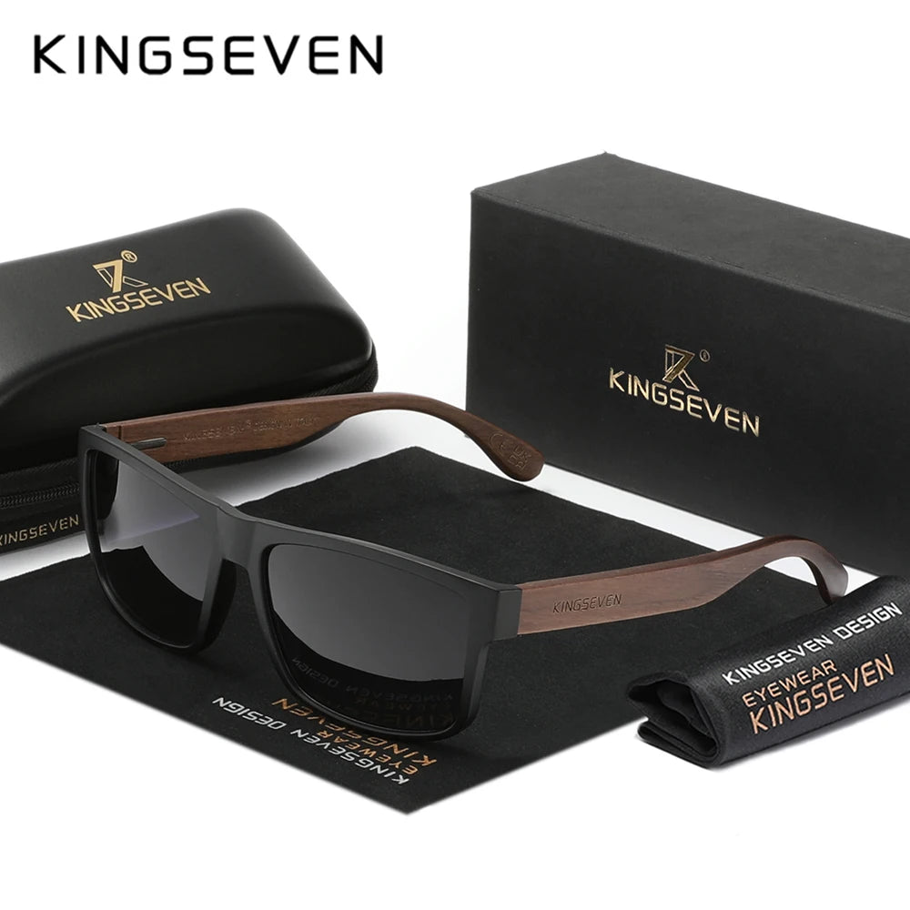 Kingseven wooden polarized sunglasses man black walnut tr90 frame rectangle glasses woman uv400 outdoor anti-glare