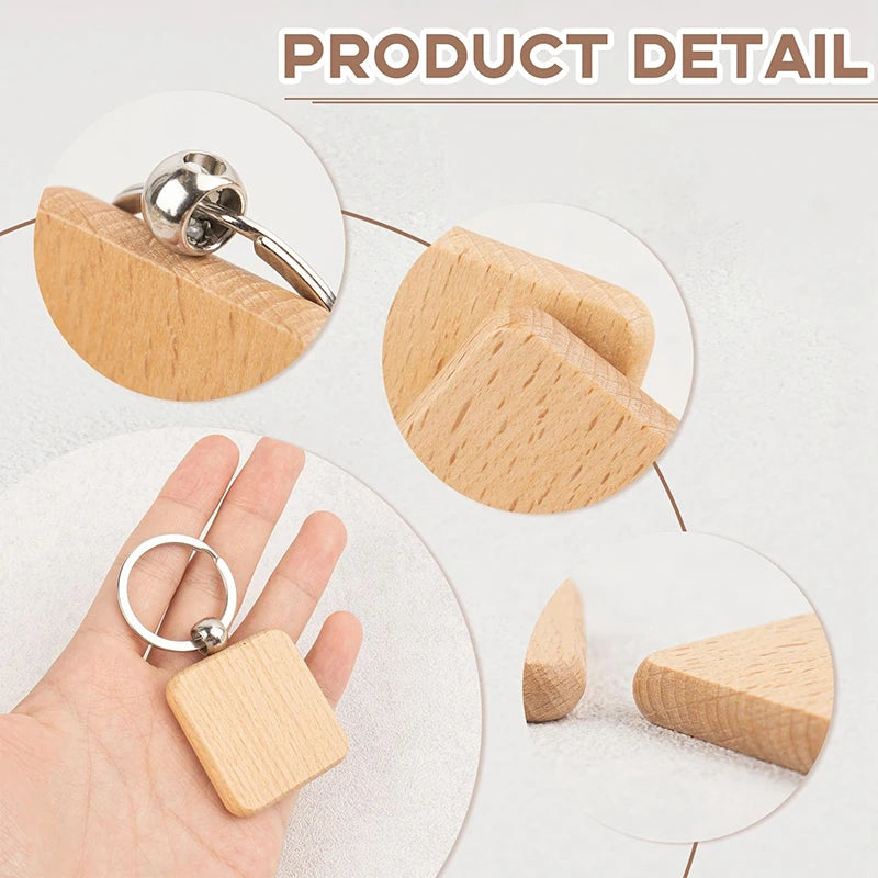 50pcs diy blank wooden keychain square key ring - chain