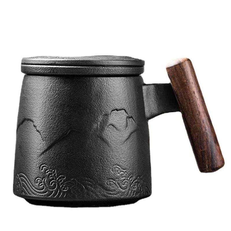 Beautiful tea mugs ceramic vintage coffee cup beer large mug with infuser lid wooden handle tableware personalized gifts