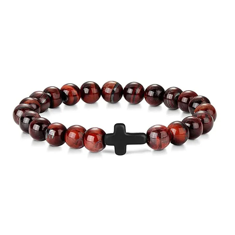 Prayer men natural stone wood beads rosary hematite cross bracelets onyx meditation bracelet women yoga jewelry homme