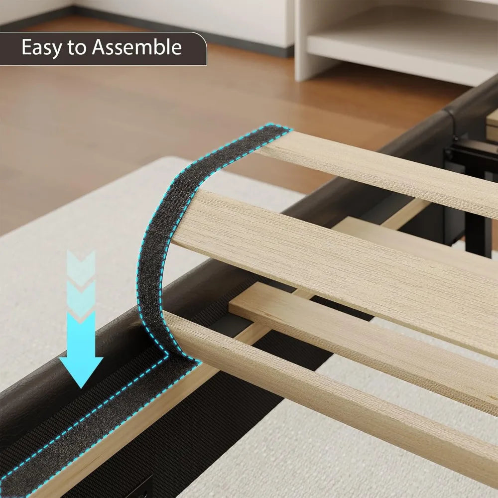 Floating bed frame king with storage & headboard,platform led lights upholstered size hea - black / united states