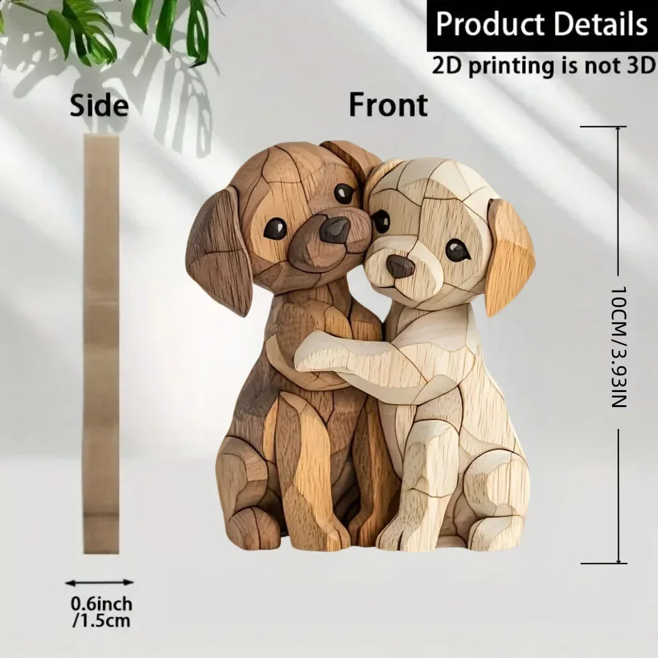 2d flat cat wooden kitten dog couple sculpture enthusiast gift light and dark wood grain desktop entrance home