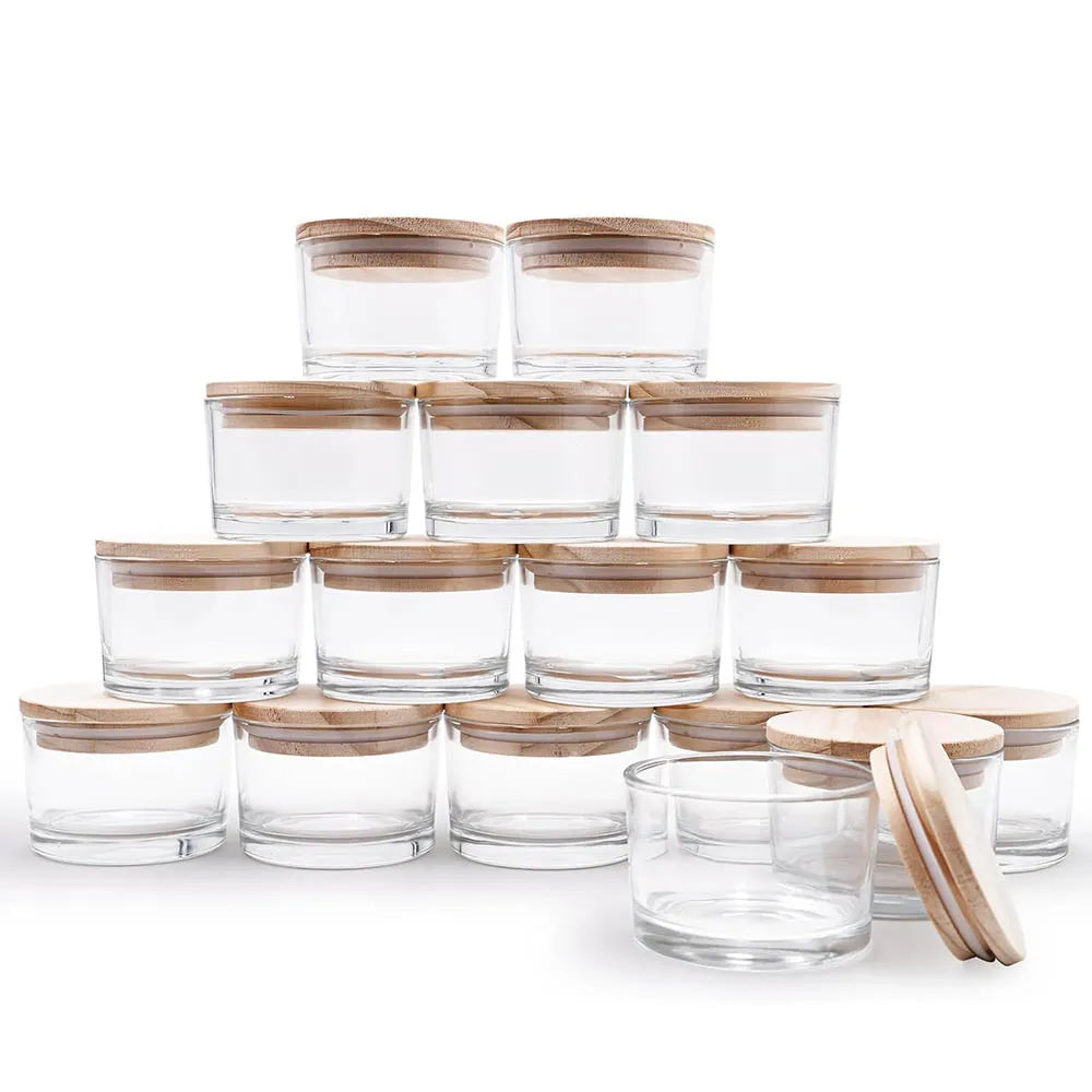 Clear thick candle jars for making candles,4oz empty with wood lids sample container-dishwasher safe