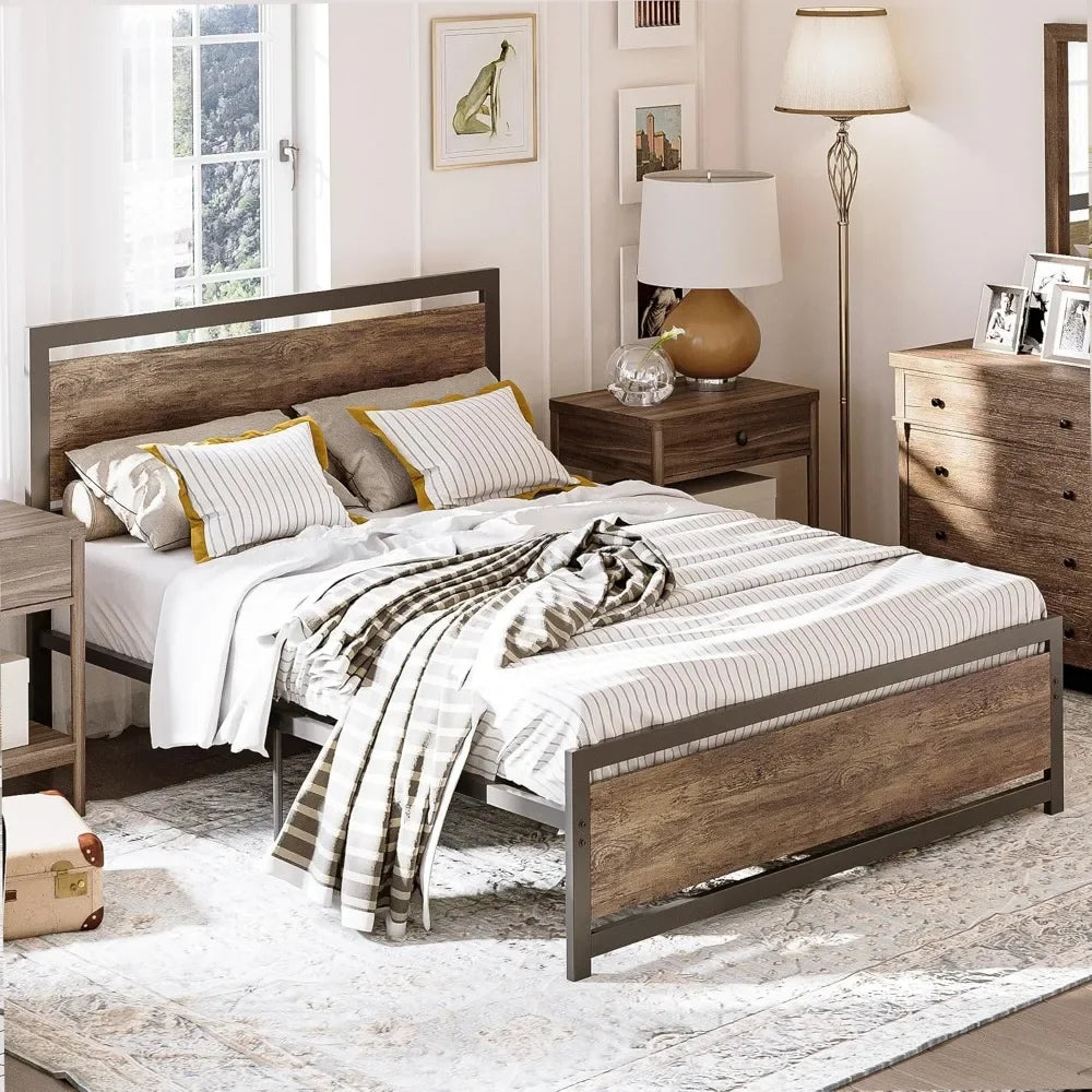 King size bed frame with headboard and footboard metal strong supports easy assembly noise-free no box spring needed