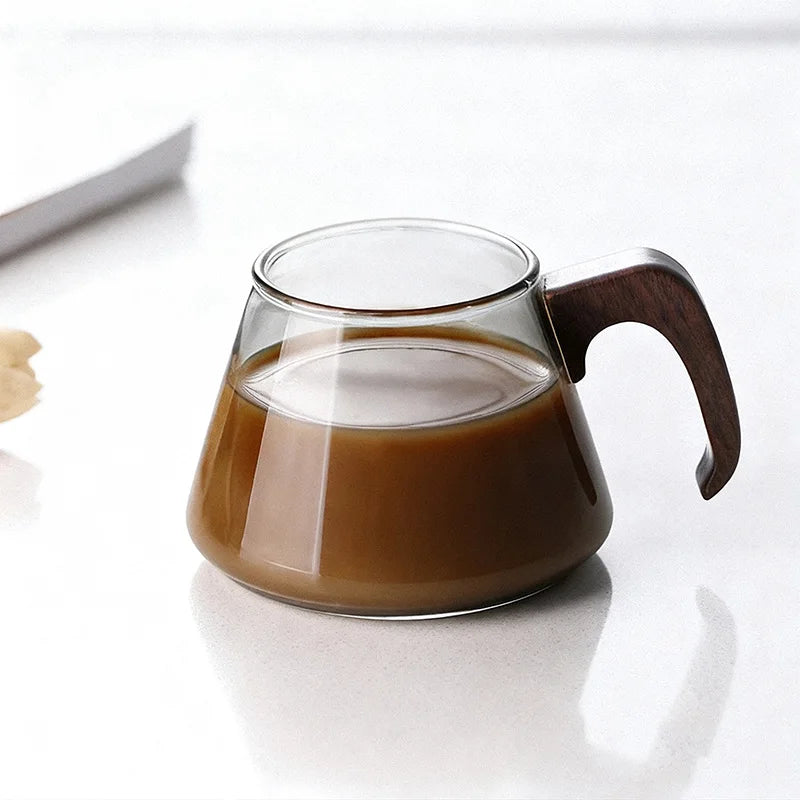 Bincoo 250ml heat resistant glass coffee cup with walnut wooden handle – durable barista latte kitchen espresso - smoke