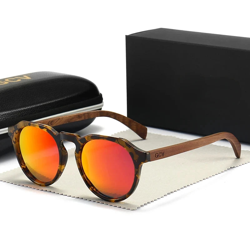 Walnut wood hawksbill leopard grain polarized sunglasses for men & women ultralight fashion sun glasses stylish shades