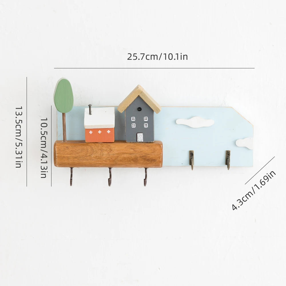 Cute art wooden key hook wall decorative shelf jewelry hat clothes towel small items storage home room decoration