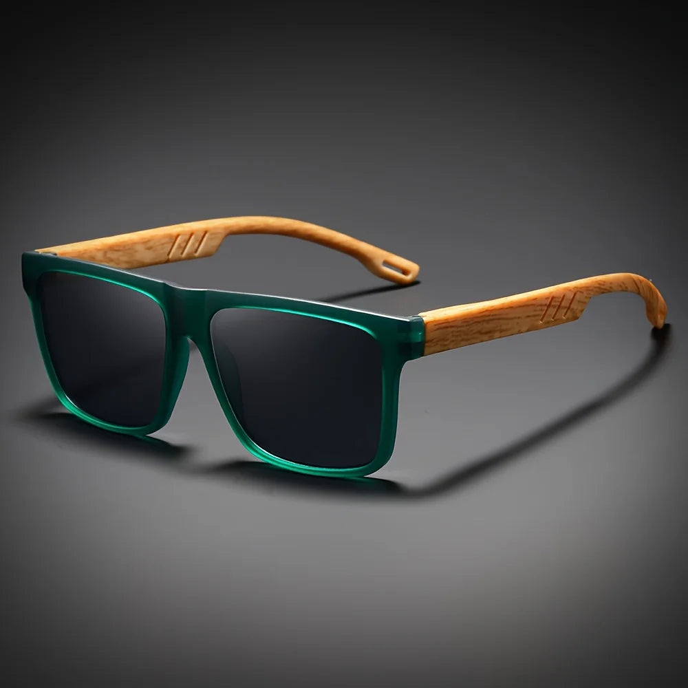Retro square sunglasses wood-grain temple lightweight spring hinges uv400 daily casual unisex vintage eyewear - germany