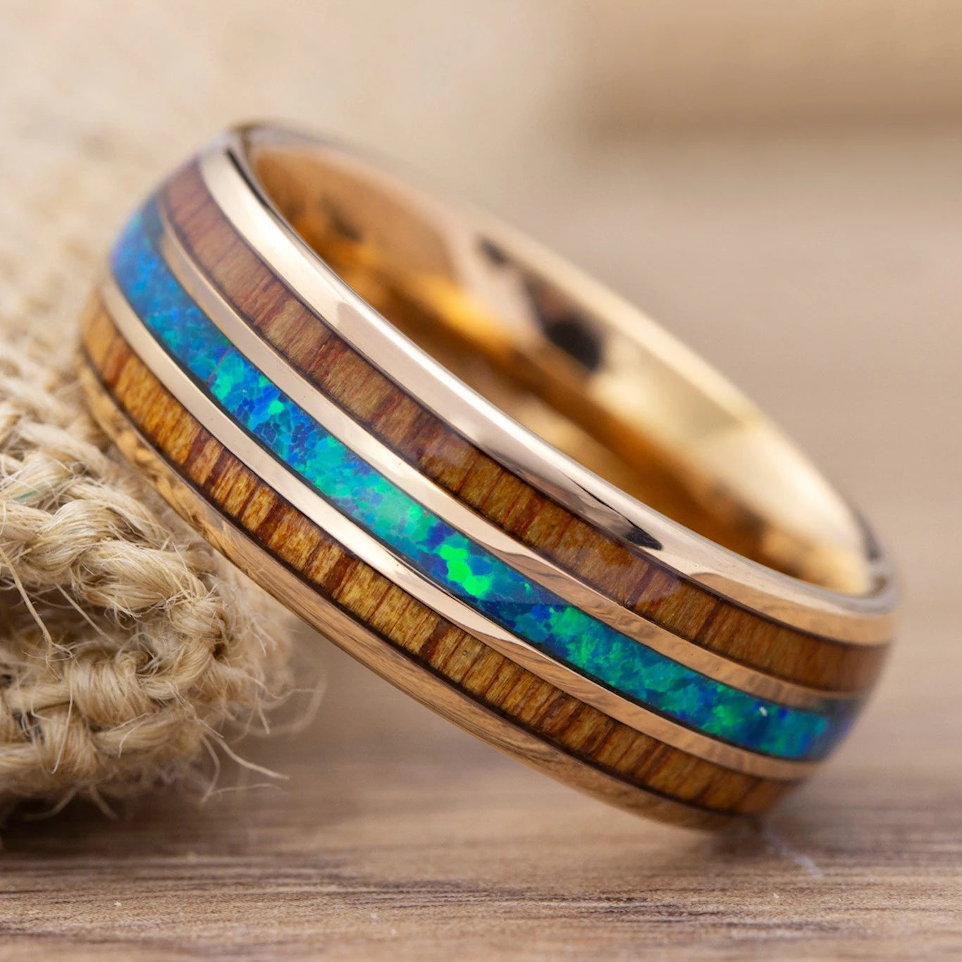 Fashion hammered stainless steel rings for men deer antler and koa wood inlay whiskey barrel wedding engagement jewelry