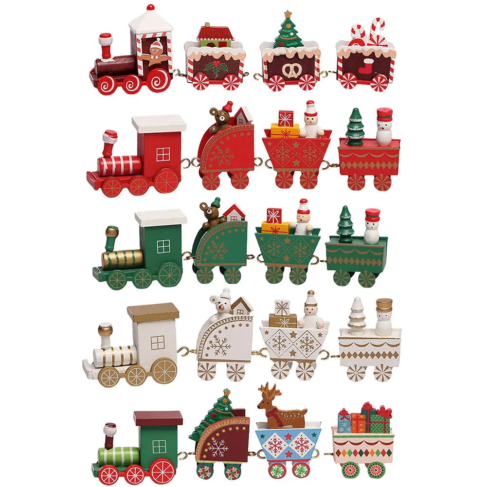 Diy mini train christmas tree decorations window display ornament wooden desktop supplies