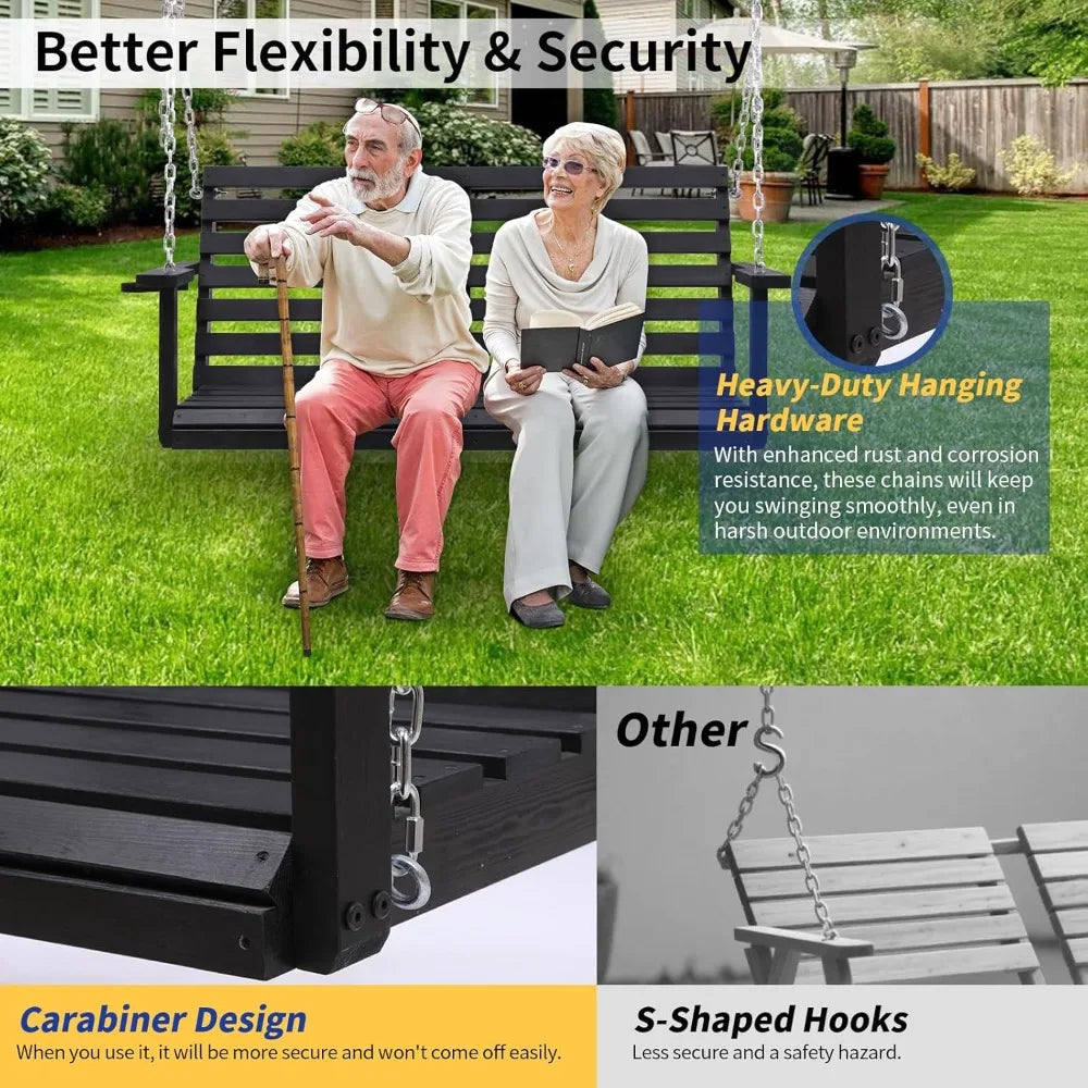 Wooden porch swing with cup holder outdoor patio bench for courtyard & garden upgraded 4 ft heavy duty 880 lbs swi