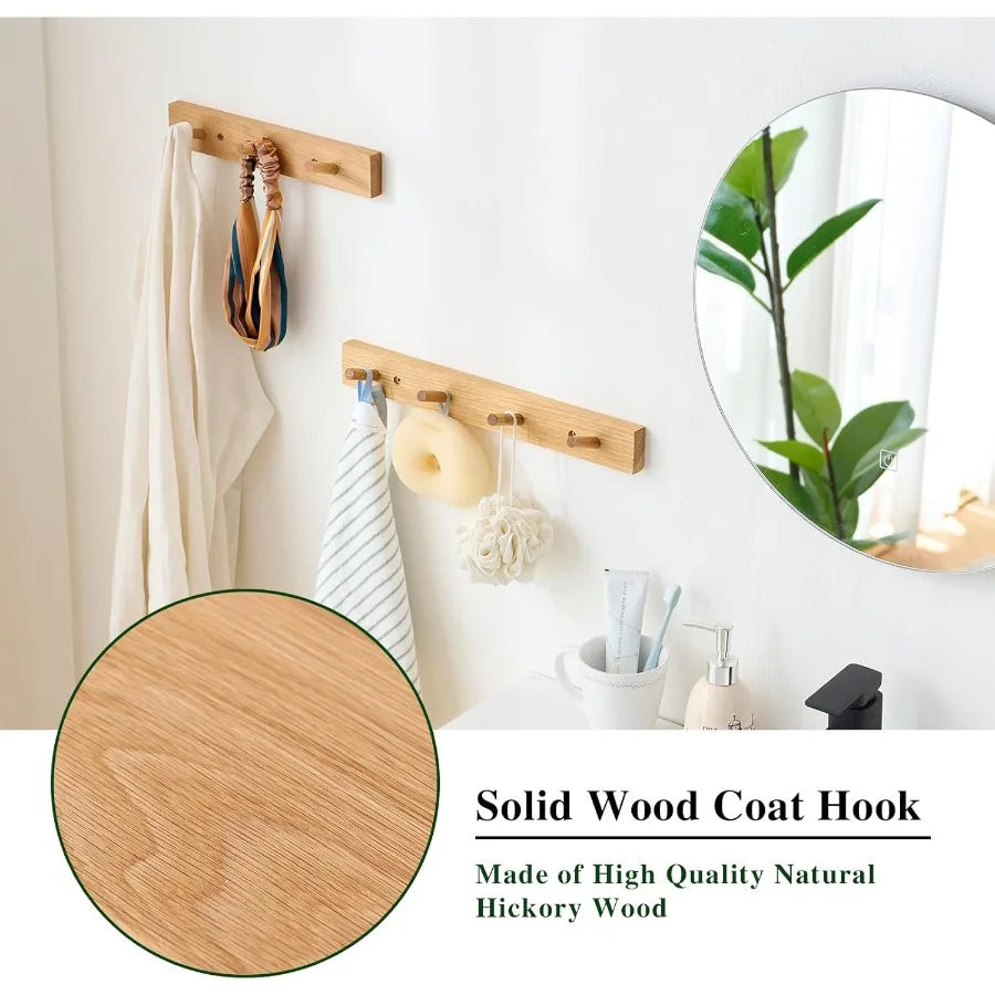 Hickory wood coat rack wall mount 12 ihes wooden hooks with 3 hanger for hanging hat jacket purse fo - united states