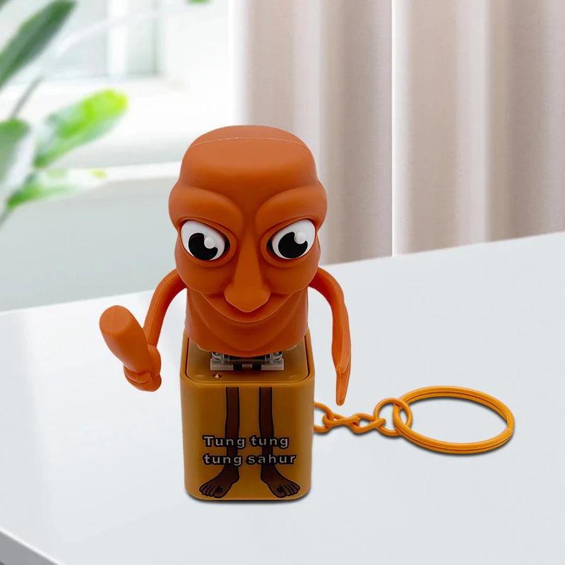 New shark tralalero tralala tungtungtung wooden stick man button keychain with luminous pendant - anime peripheral