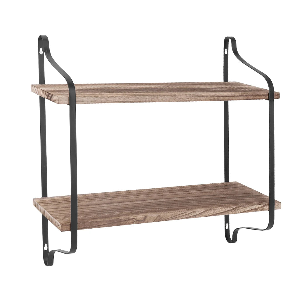Wall mounted rack display wood shelves rustic 2-tier storage shelf for bedroom living room - carbon / germany