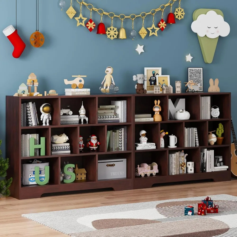 3-tier wooden open shelf bookcase with 10 cubes storage organizer for bedroom - cherry finish freestanding bookshelf