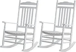 Patio rocking chairs furniture white wooden outdoor rockers set of 2 porch for audlt indoor outside balcony garden