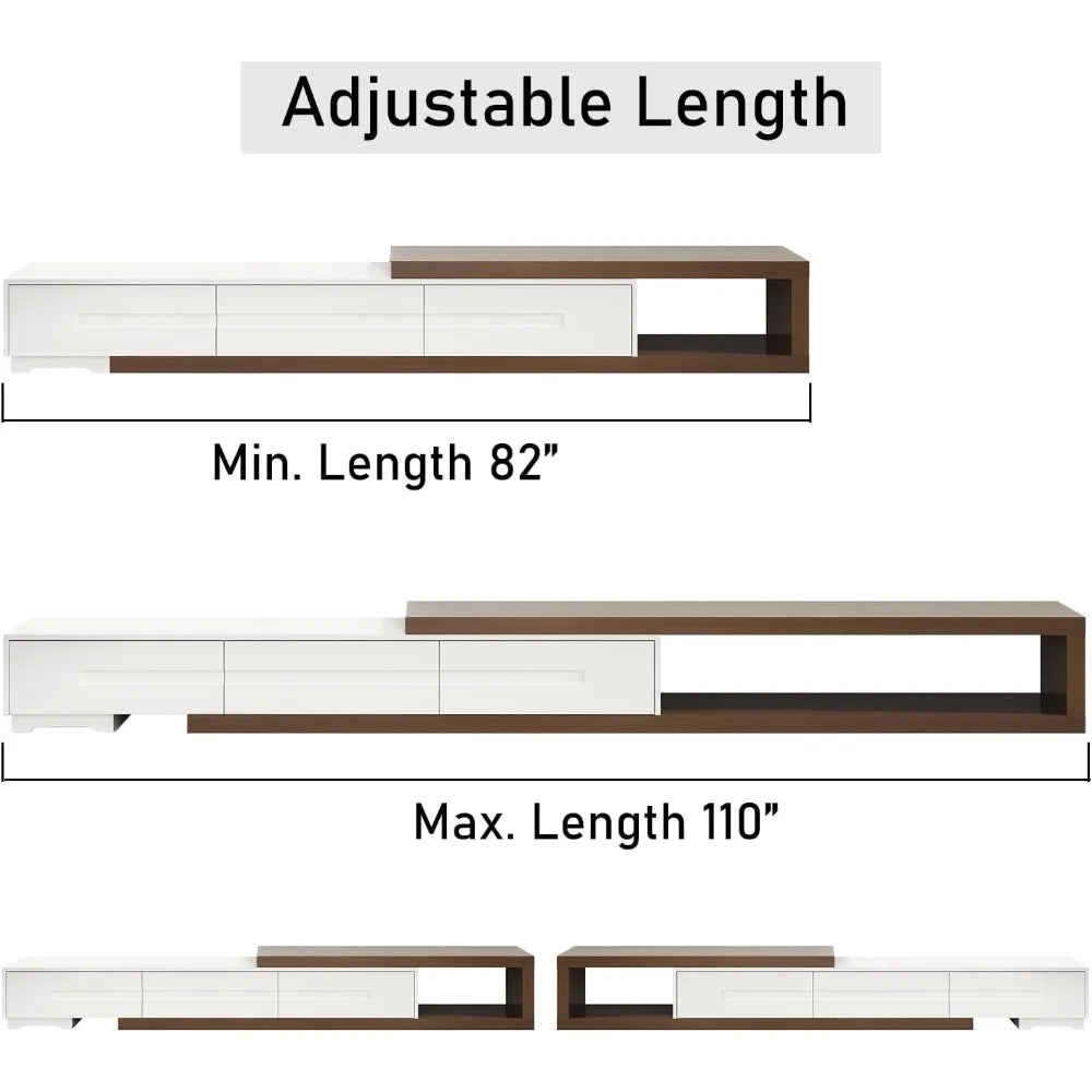 Extendable tv stand modern entertainment center for up to 120 inch wood reversible media console with 3 drawers livi