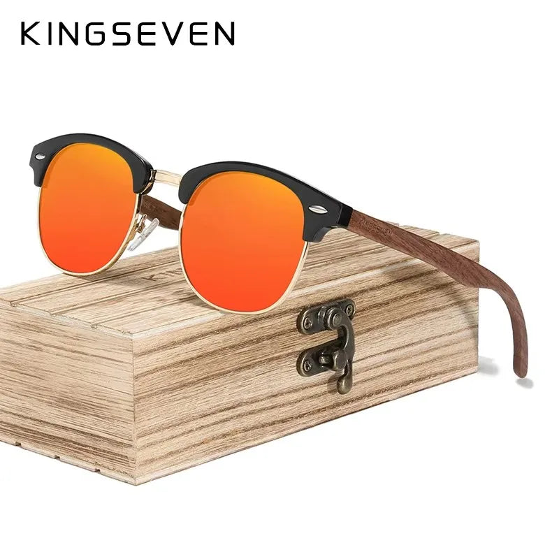 Kingseven black walnut wood sunglasses polarized wooden brand designer rimless mirrored square sun glasses