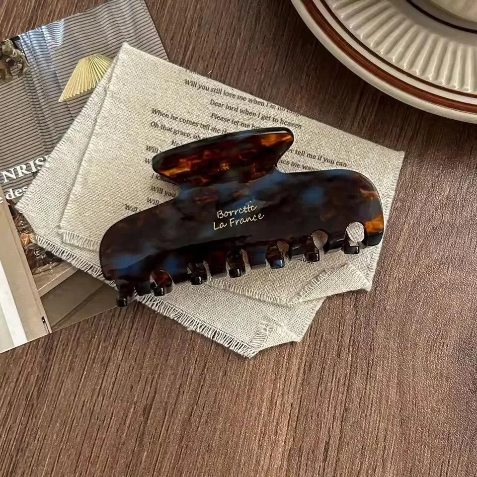 1pc elegant vintage french hair clip two-tone with wood grain & marbled design perfect for casual daily dressing cute
