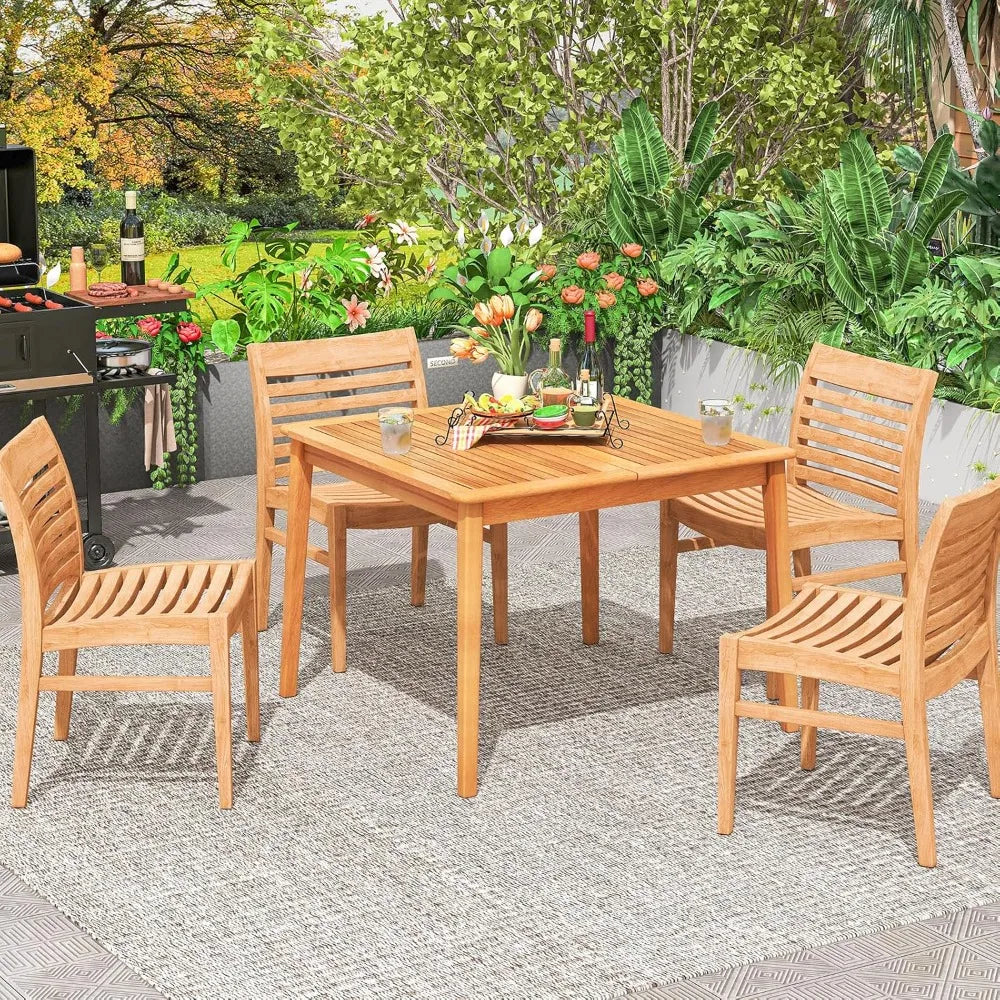 4-person outdoor acacia wood dining table 40” square bistro with 1.96” umbrella hole patio for po - natural / united
