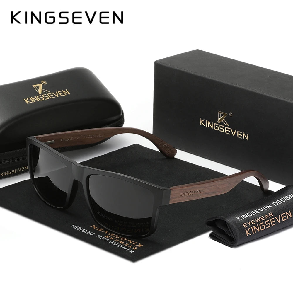 Kingseven wooden polarized sunglasses man black walnut tr90 frame rectangle glasses woman uv400 outdoor anti-glare