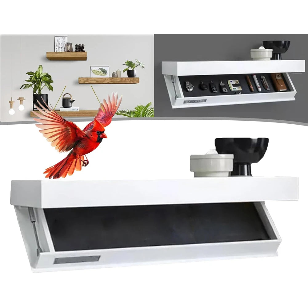 Wooden magic flap shelf with secret compartment concealed floating wall-mounted display cabinet rack for home decor