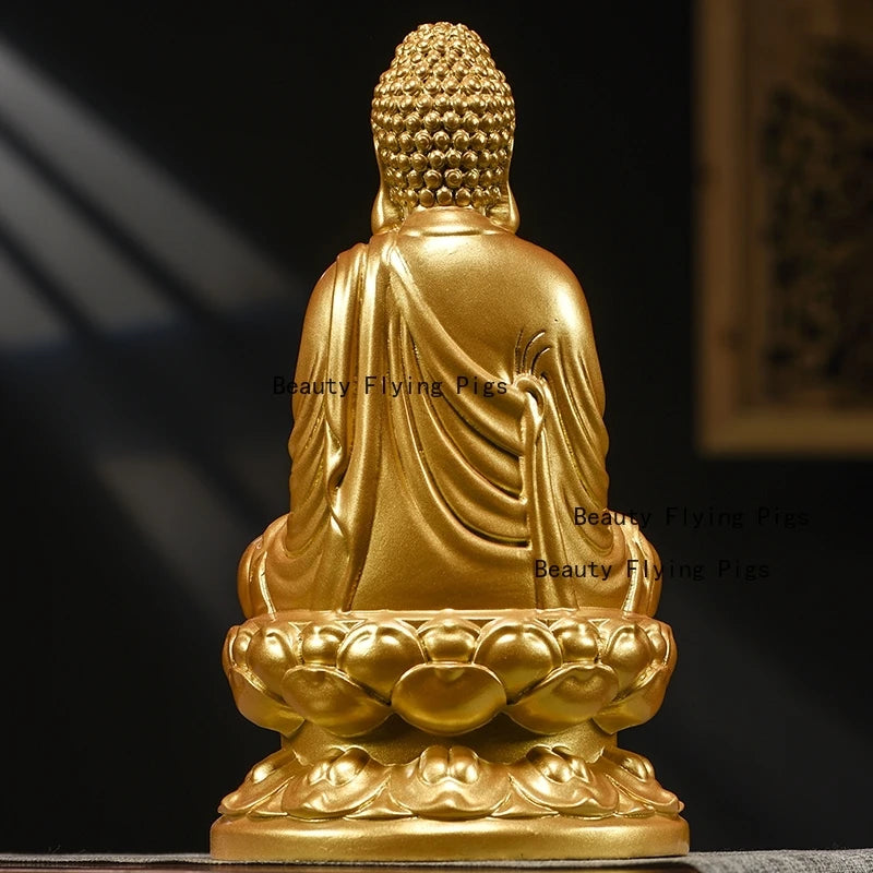 Pure wood buddha statue of shakyamuni solid carved wooden gifts home decoration feng shui - religious (buddhist)