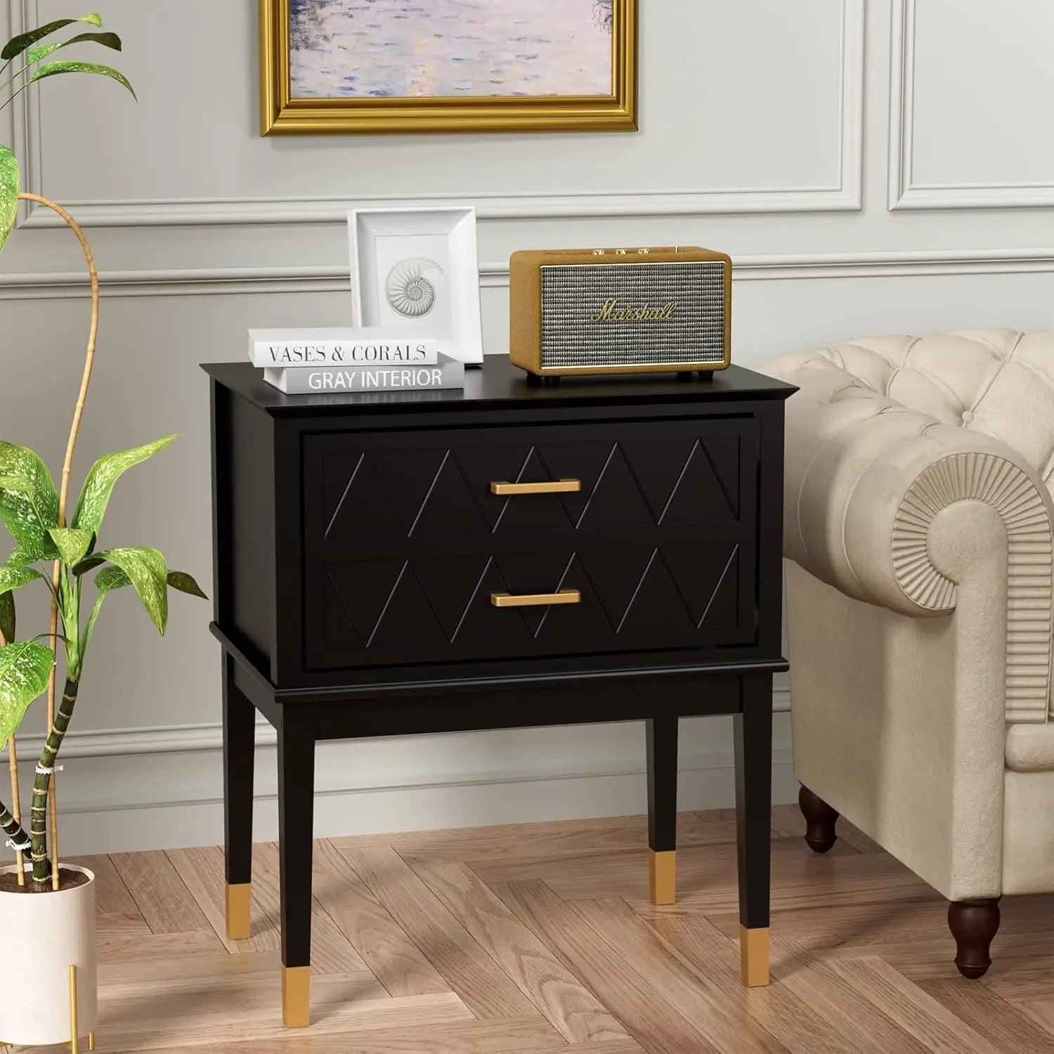 23.6’’ nightstand end table with storage drawer tall wide top wooden legs bedside night in bedro