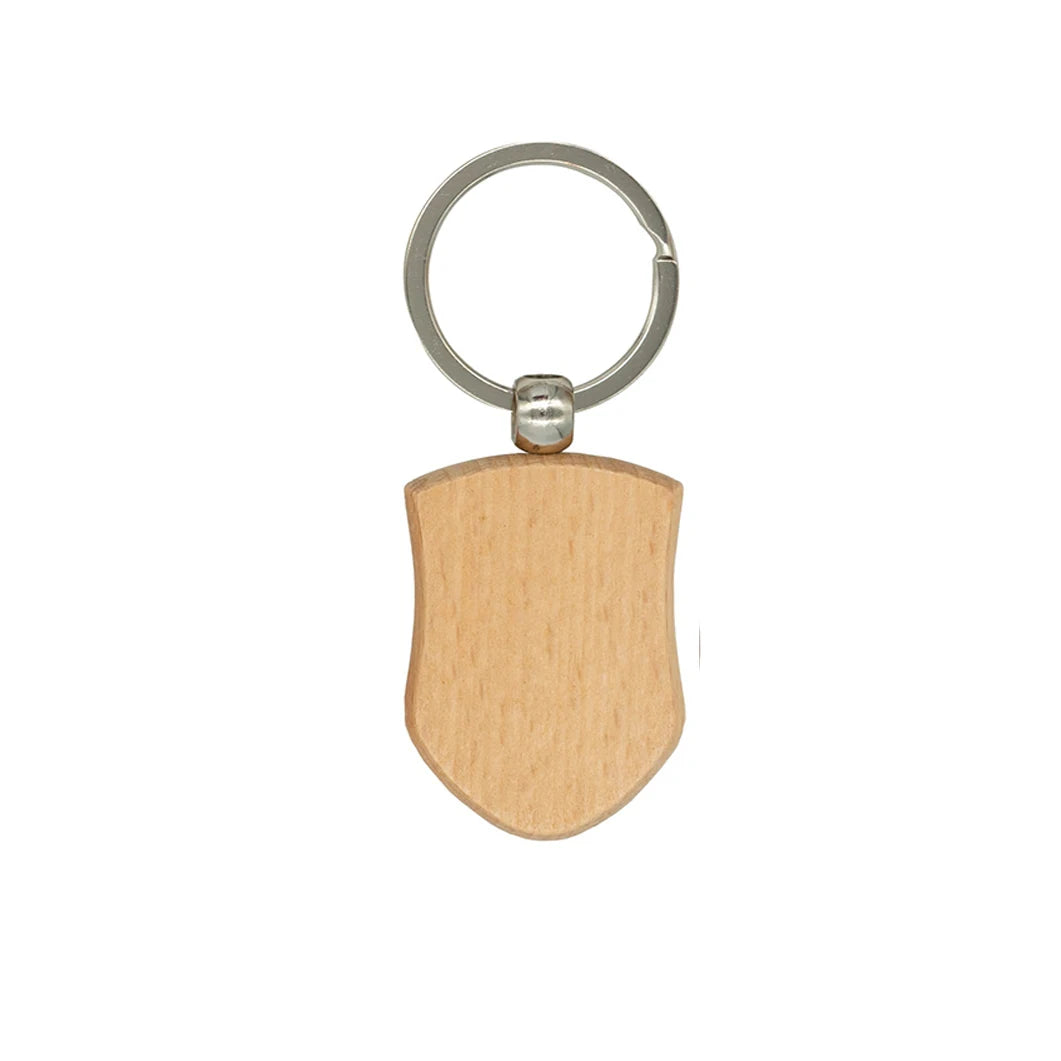 100pcs 9 styles mixed diy blank wooden keychain rectangular round heart shape wood key chain ring - shield