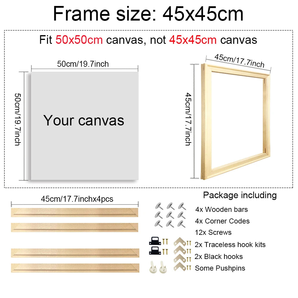 40x60 50x70 60x90 60x120 diy wood frame kit for canvas oil painting bars diamond wall art - 45x45cm