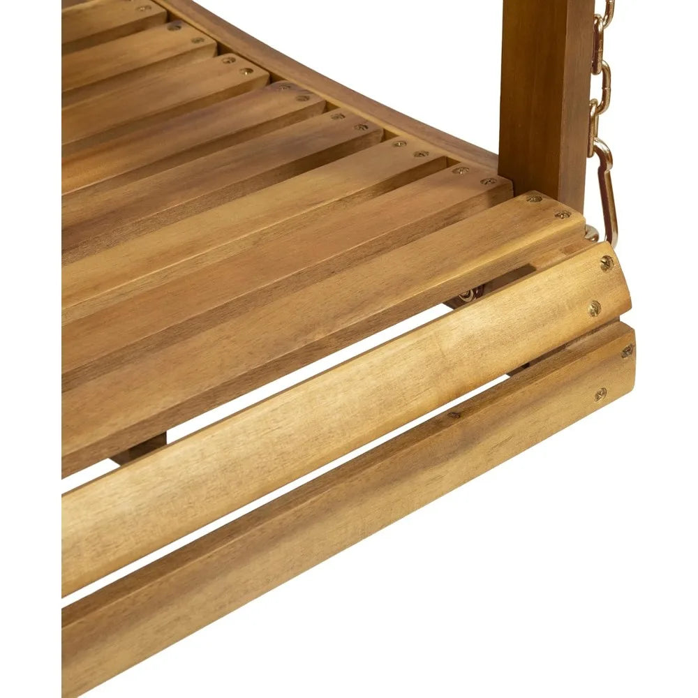 Wooden porch swing 2-seater classic slat design hanging chair with durable acacia frame water-resistant outdoor bench