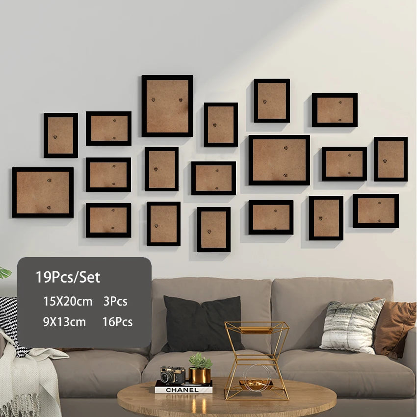 14/19pcs photo frames for pictures wall picture frame wooden hanging decor wedding party home decoration - black 1