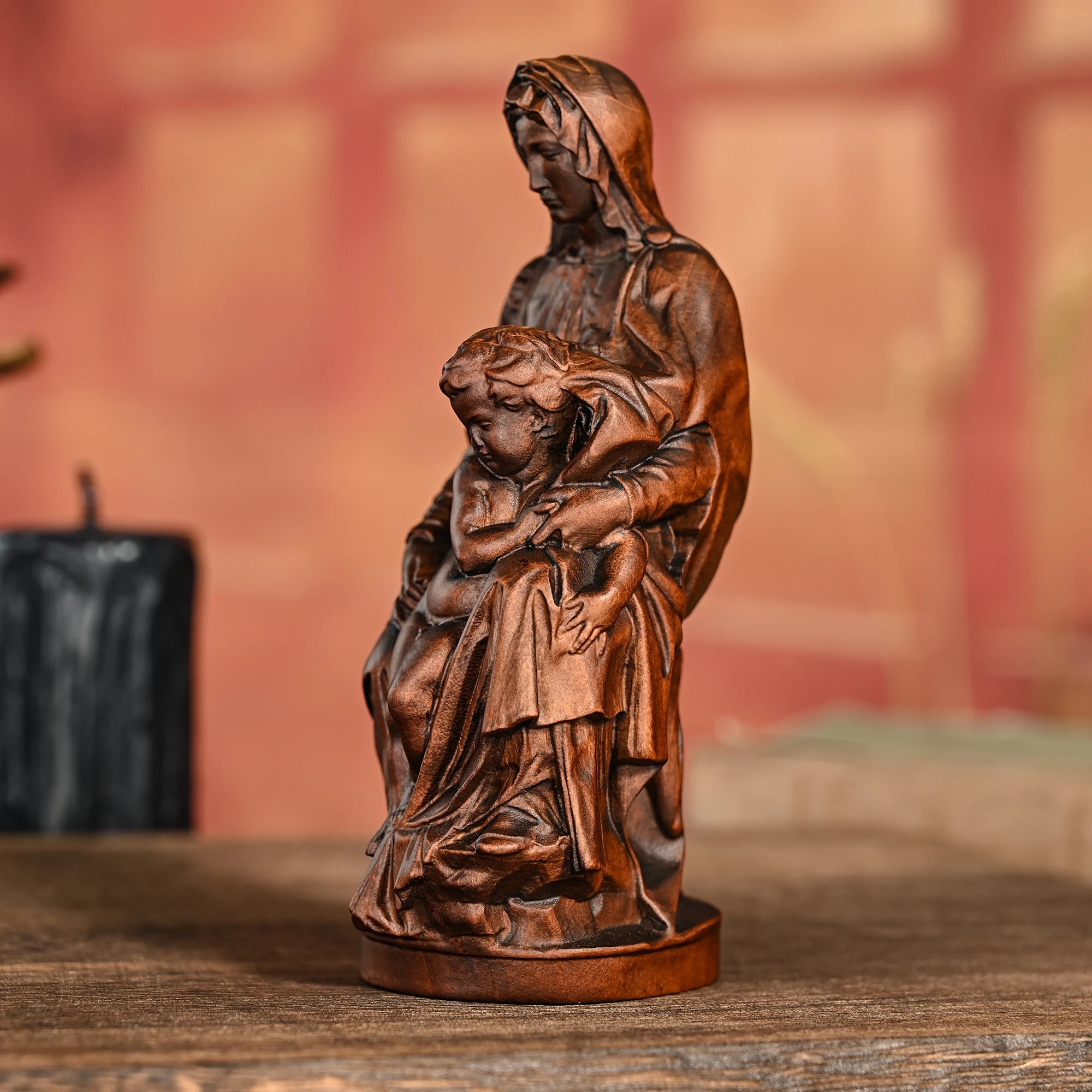 Cross-border solid wood carving crafts ornaments bruges our lady and ys round sculpture statue sacred - decorative