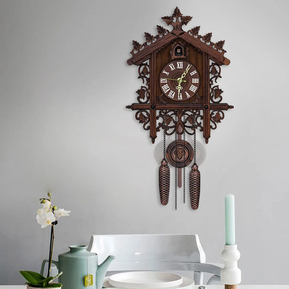 Vintage cuckoo clock tree house swing wall with roman numbers - handcrafted mdf wooden home decor for bedroom office