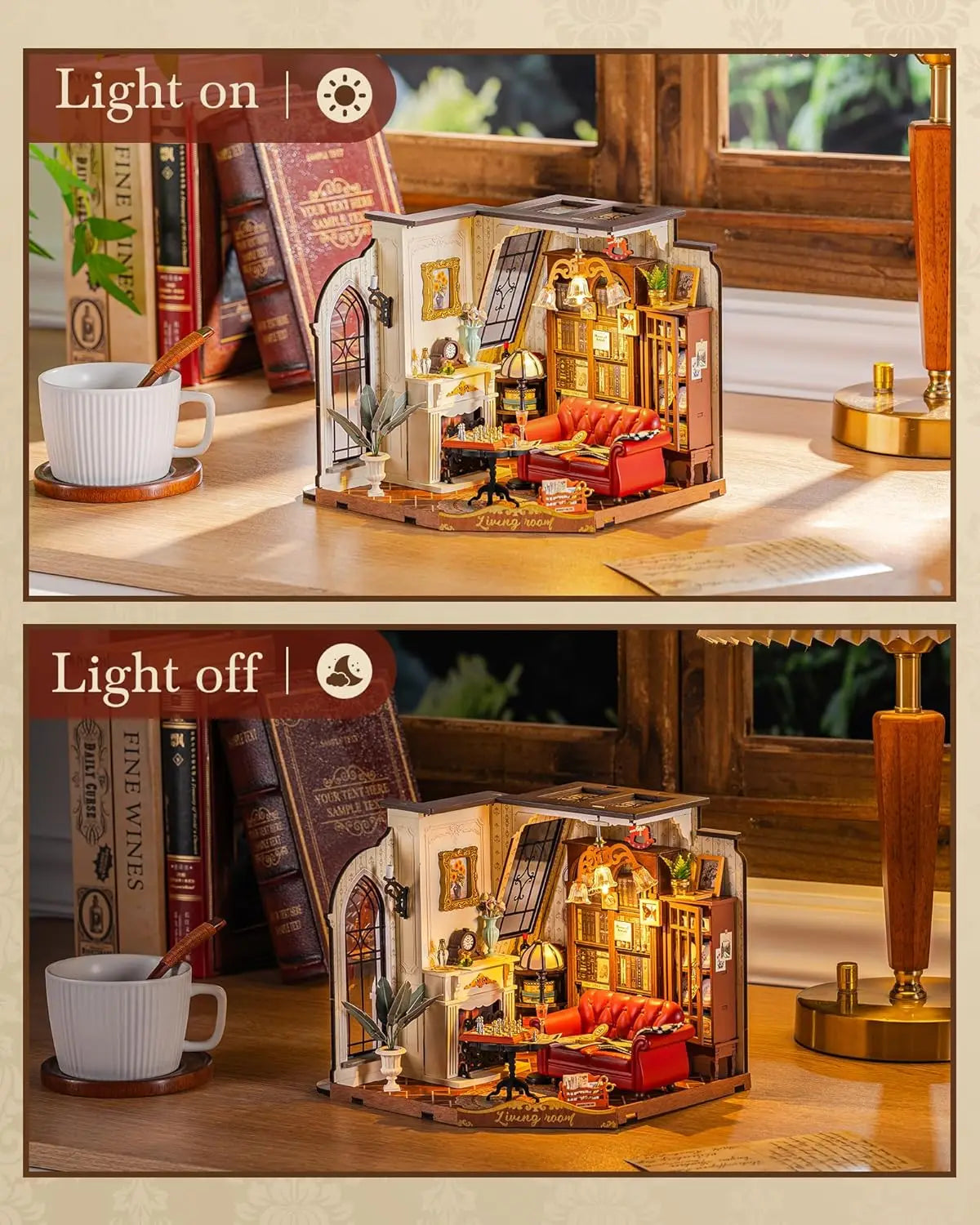 Robotime rolife catherine’s living room diy miniature house kit wooden dollhouse model building with led and furniture