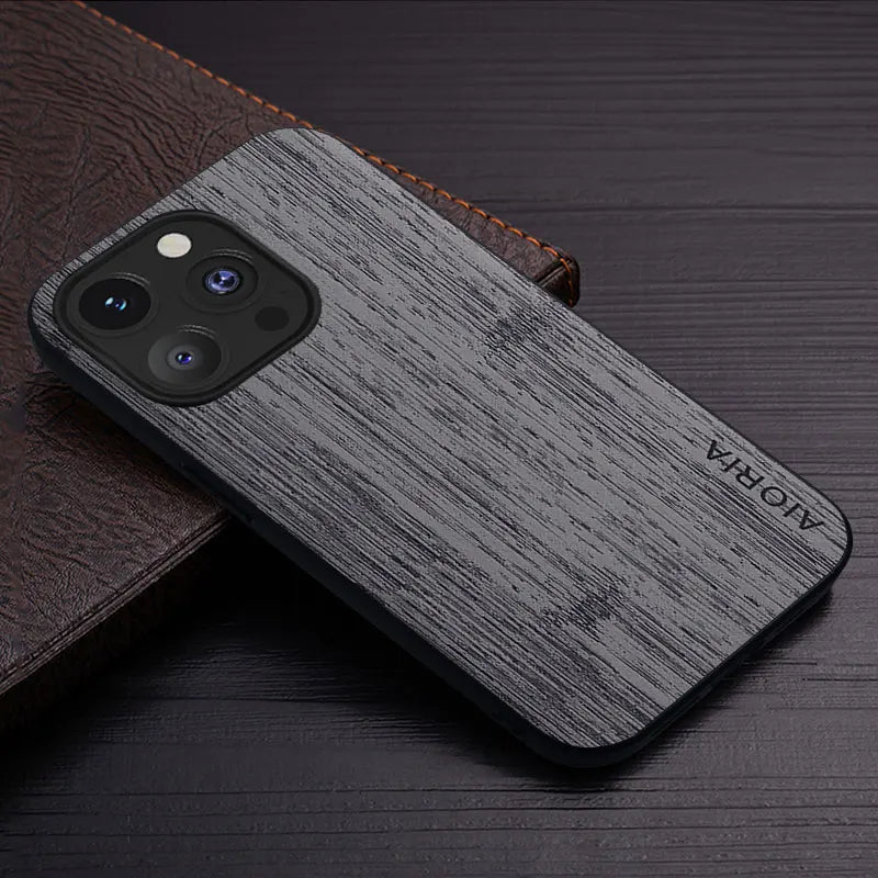 Case for iphone 15 16 14 13 12 11 pro max mini xr x xs plus funda bamboo wood pattern leather cover luxury coque case