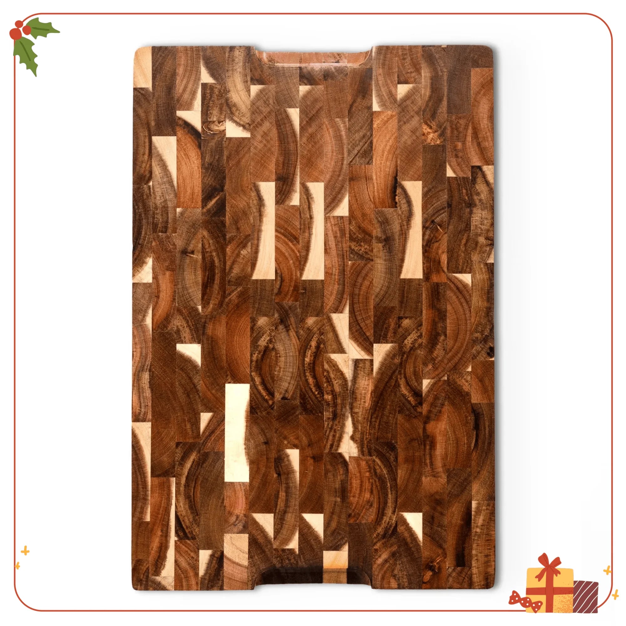 18 inch acacia end-grain cutting board reversible butcher block with juice groove for kitchen & professional