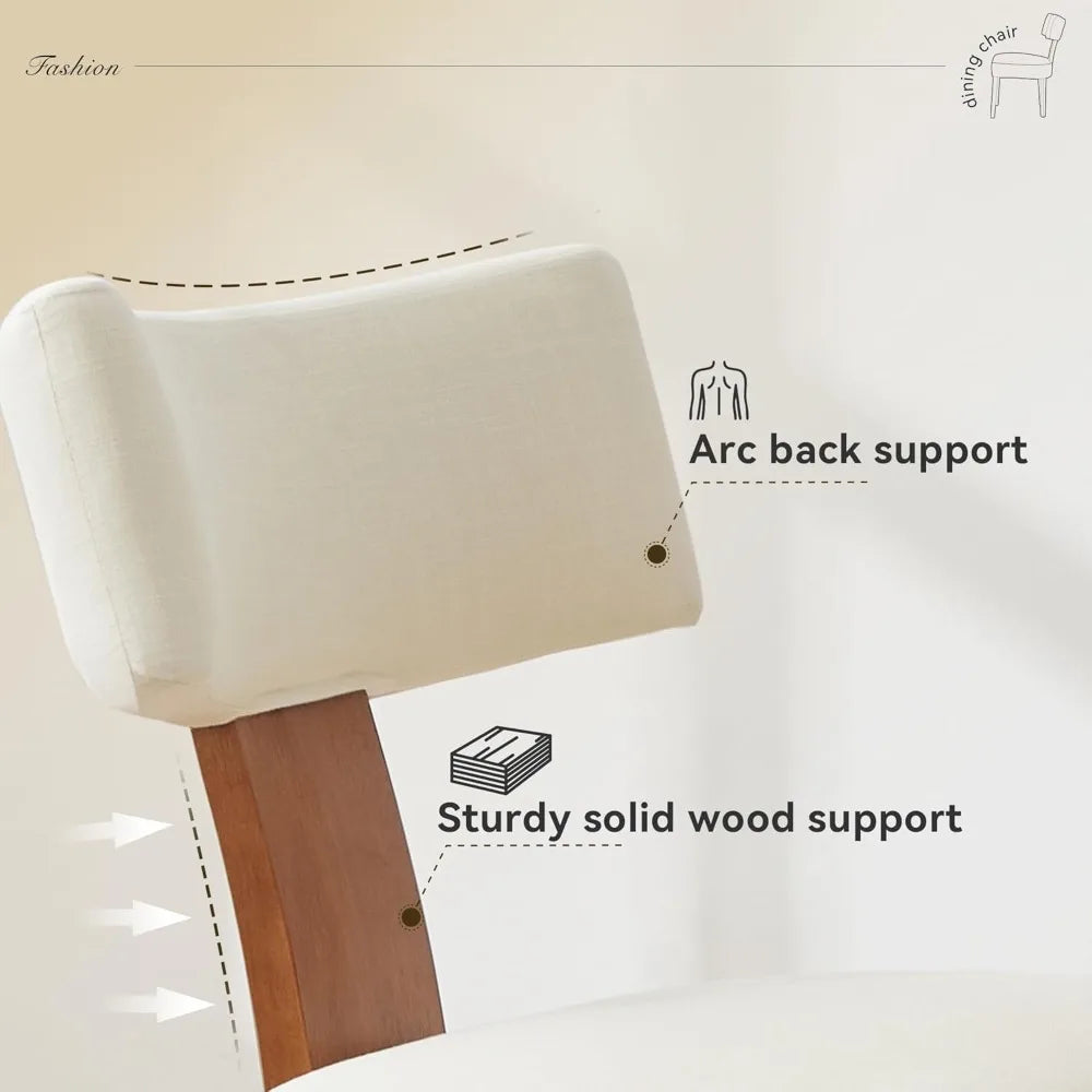 Wooden dining chairs set of 2,mid-century modern armless kitchen with curved backrest -hardwood frame farmhouse